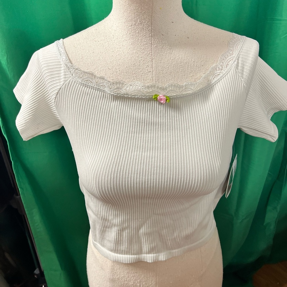 Ribbed Crop Blouse with Short Sleeves